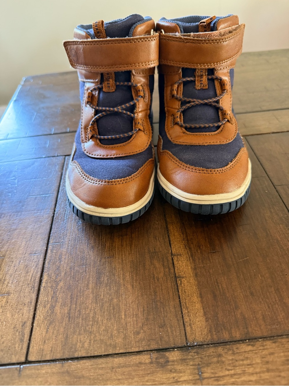 Stride Rite Brown & Navy Toddler High-Top Boots with Hook-and-Loop Strap
